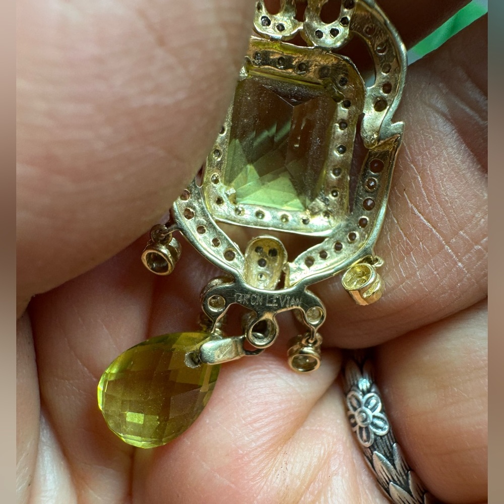 Estate LeVian 18k Gold Citrine Diamond Drop Pendant - Picture 9 of 12